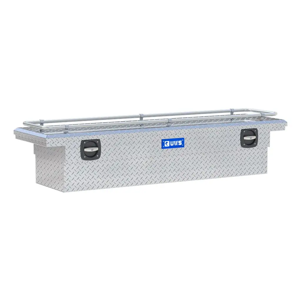 Bright Aluminum 72" Secure Lock Crossover Truck Tool Box with Low Profile & Rail