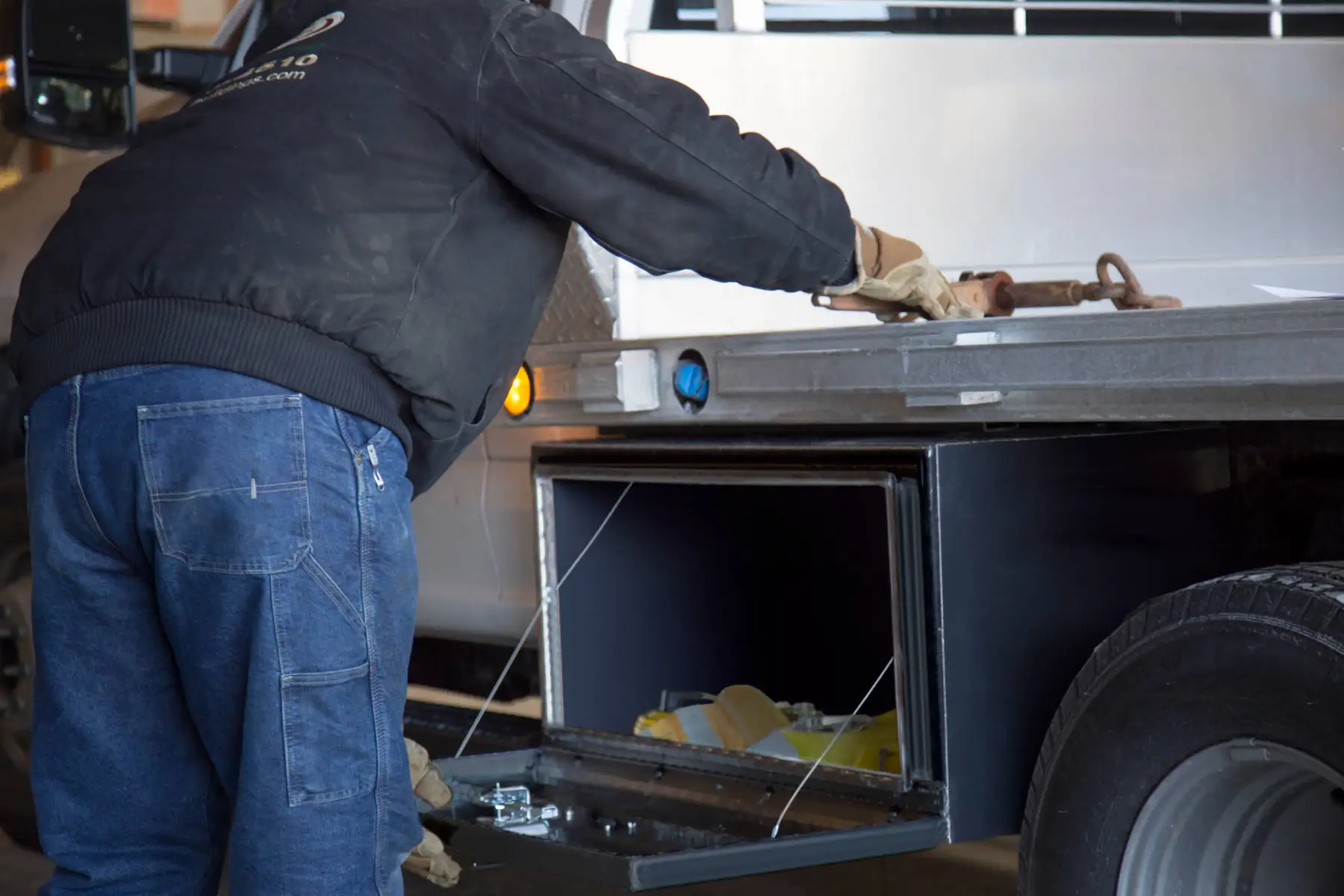 Steel Underbody Truck Tool Box on Work Vehicle