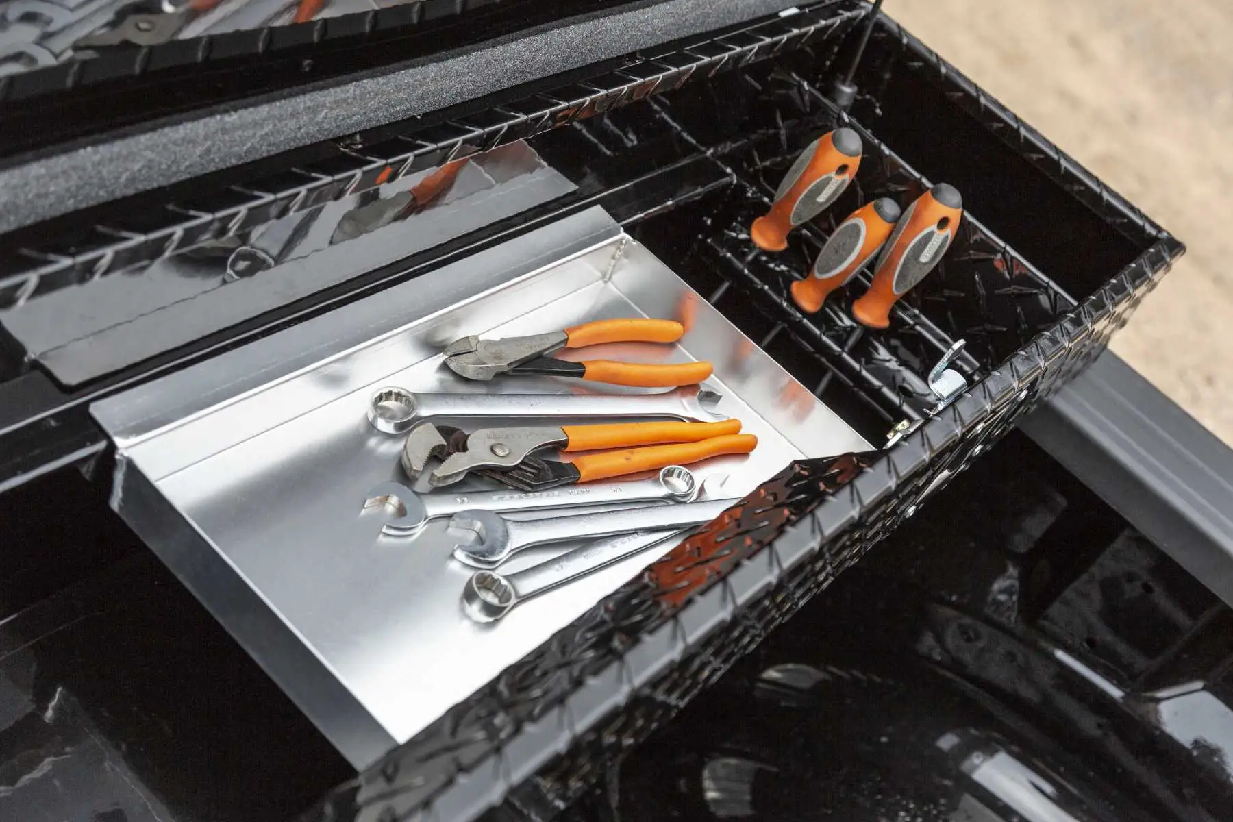 Slim line truck tool boxes for compact trucks