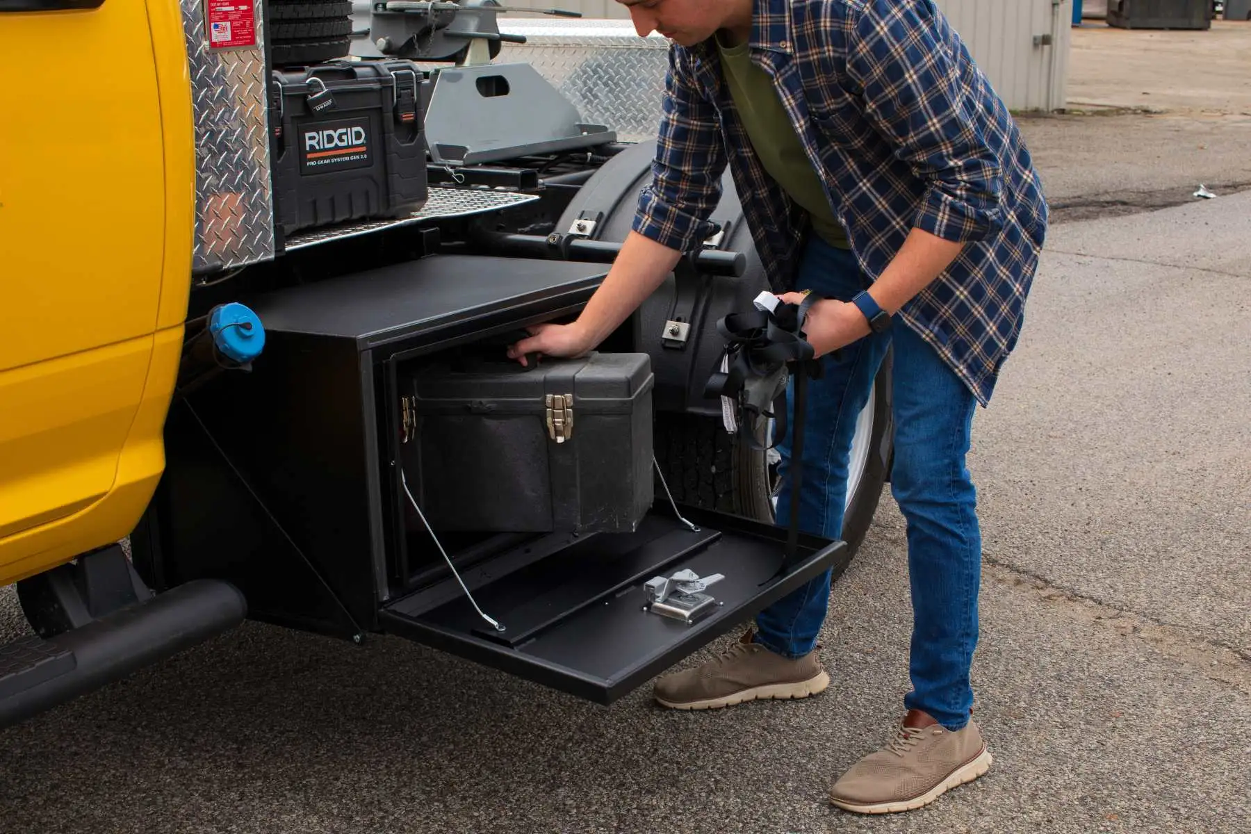 Steel Underbody Truck Tool Box on Work Vehicle